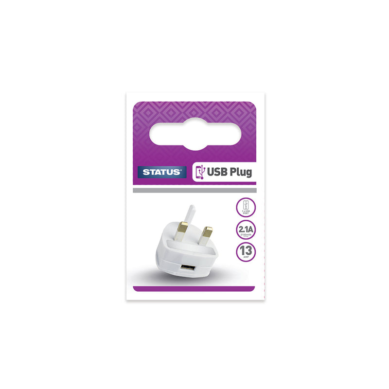 Status USB Charging Port Power Adaptor - White Plug - 2100mA