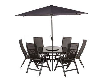 Royalcraft Sorrento High Back 6 Seater Deluxe Black Round Recliner Set Aluminium Frame With Lazy Susan - IN STOCK NOW