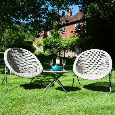 FAUX RATTAN FOLDING LOUNGE SET (1 X TABLE & 2 CHAIRS) NATURAL