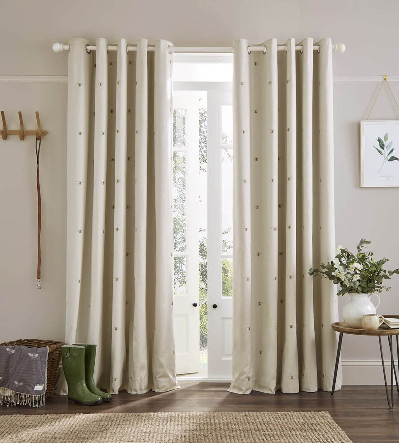 Sophie Allport Bee Oatmeal Blackout Lined Eyelet Curtains 90" x 90"