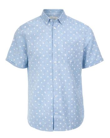 Casual Friday Mens Short Sleeve Shirt - Blue/ White Leaf Pattern