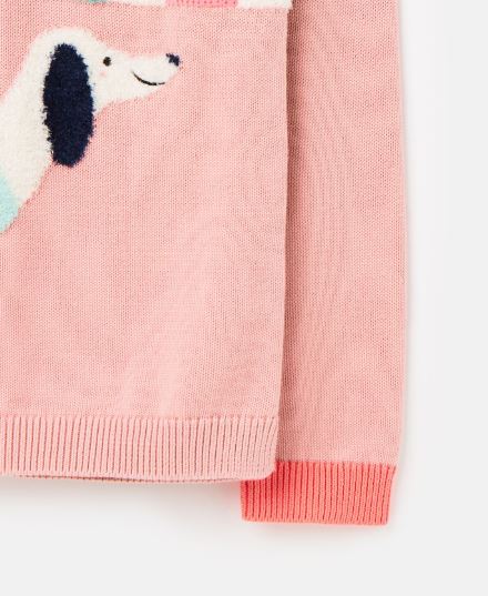 Joules Girls Geegee Intarsia Knit Jumper - Pink Dog