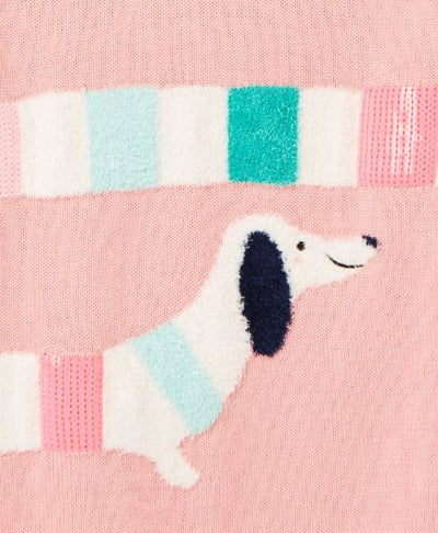 Joules Girls Geegee Intarsia Knit Jumper - Pink Dog