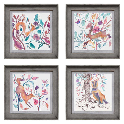 Leaping Into The Fauna Collection Set Of 4 Stone Framed Prints - 46x46cm