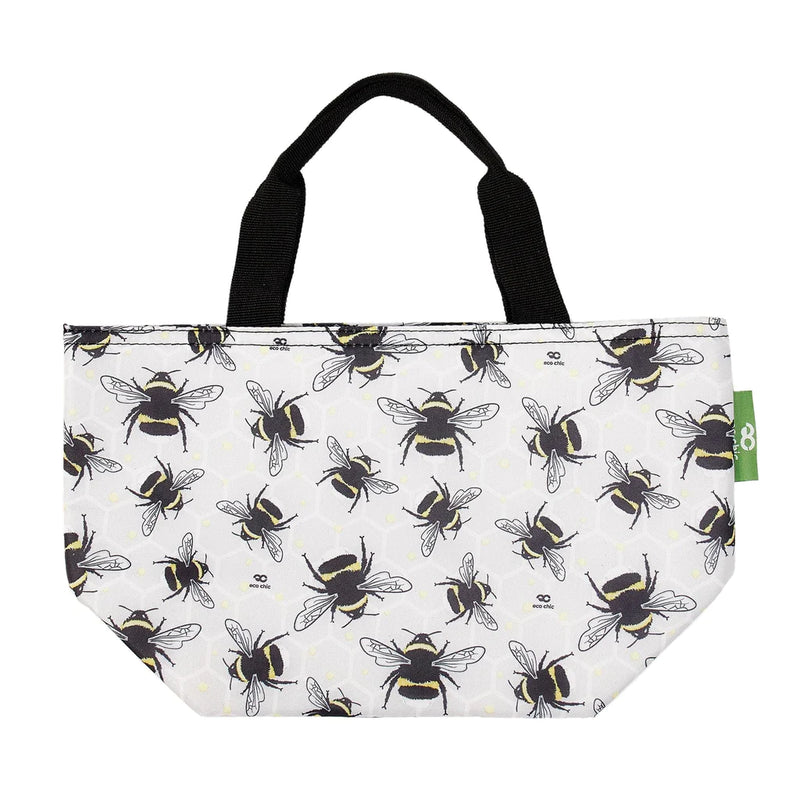 Eco Chic Lightweight Foldable Lunch Bag White Bumble Bees