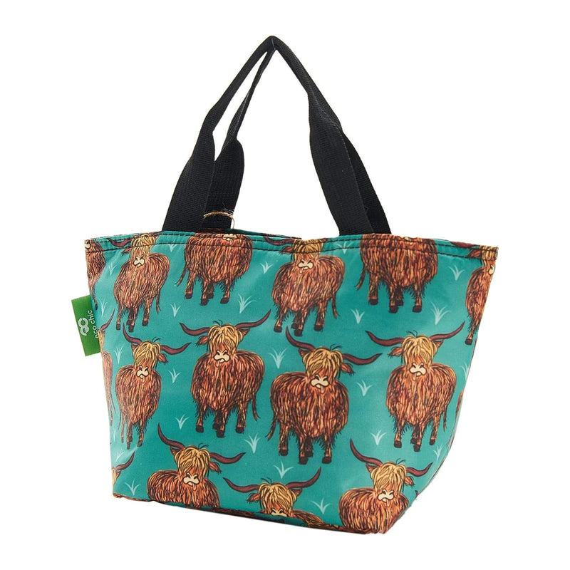Eco Chic Lightweight Foldable Lunch Bag Highland Cow green