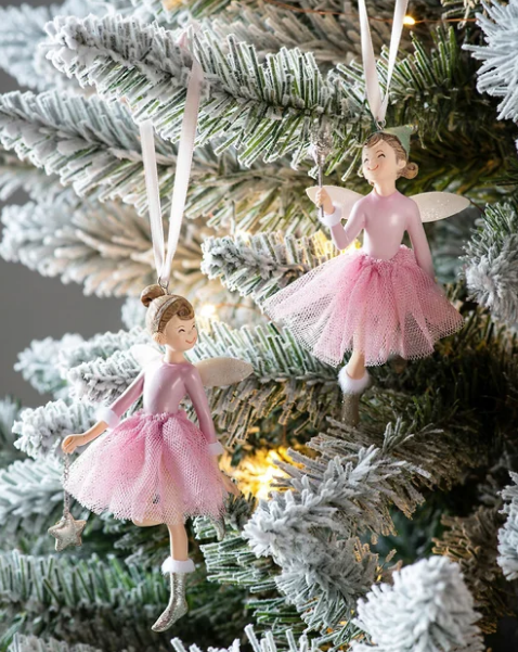 Set of 2 fairies hanging decoration , pink