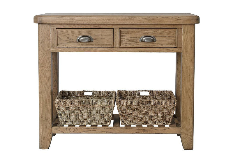 Warm Oak Console with drawers and Baskets