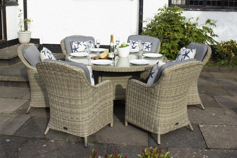 Royalcraft Wentworth 6 Seater Round Imperial Rattan Dining Set with Weather Shield Cushions