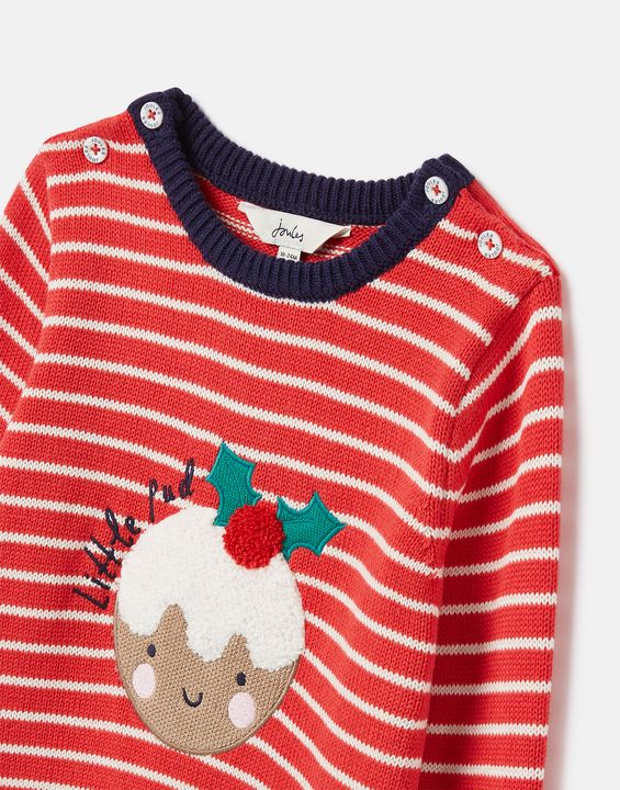 Joules Baby’s Cracking Festive Knitted Jumper - Pudding Red