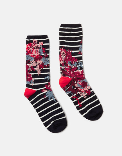 Joules Womens Excellent Everyday Single Eco Vero Socks- French Navy Floral