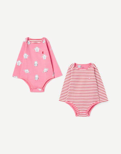 Joules Baby Girls Laurel Organic 2 Pack Bodysuits - Owl Fly Pink
