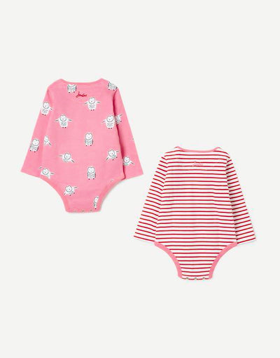 Joules Baby Girls Laurel Organic 2 Pack Bodysuits - Owl Fly Pink