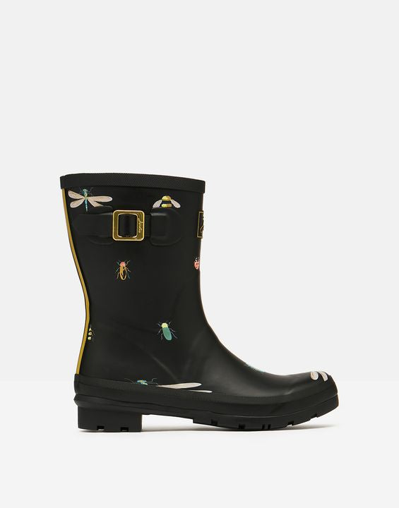 Joules Womens Molly Mid Height Printed Wellies- Black Bugs