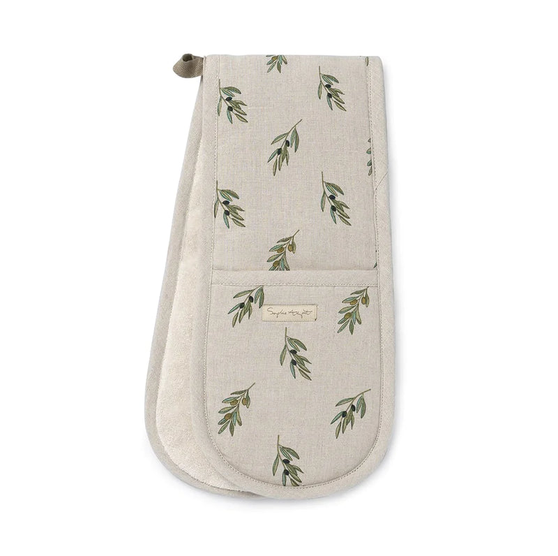 Sophie Allport Olive Branch Linen Double Oven Glove