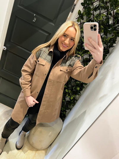 Kaffe Womens KAolivione Coat - Sand/Brown Check