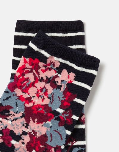 Joules Womens Excellent Everyday Single Eco Vero Socks- French Navy Floral