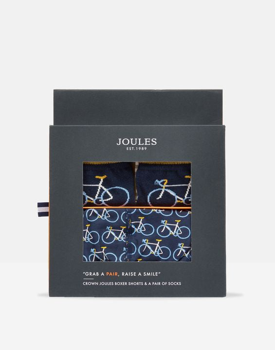 Joules Mens Put A Sock In It Sock & Boxer Gift Set - Navy Bike