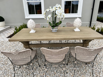 Solid Teak Grey Outdoor Indoor Rectangle Dining Table Set and 6
