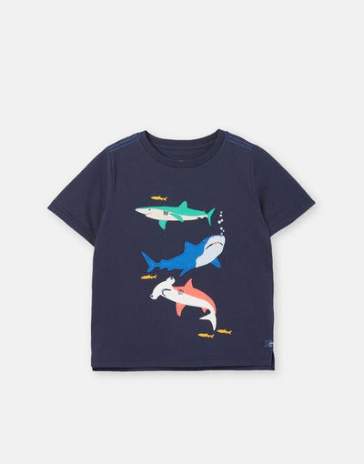 Joules Boys Archie Shirt Sleeve Applique T-Shirt - French Navy Sharks