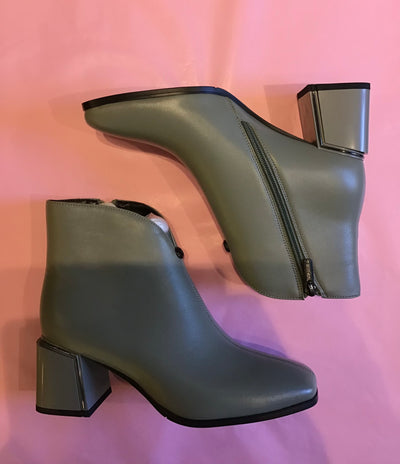 Loretta Vitale ladies ankle boots, 1135-c2, Green leather block heel