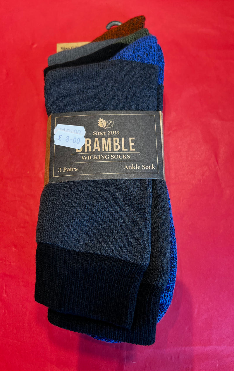 Bramble Mens Wicking Socks 3pk- Grey/Black