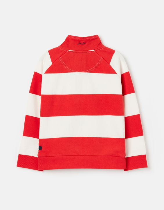 Joules Boys Finn Striped 1 2 Zip Sweatshirt Melon Red Stripe