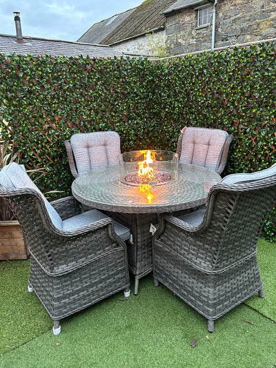 Santorini Round Fire Pit 4 Seater High Back Dining Set Dark Grey Jacksons of Saintfield