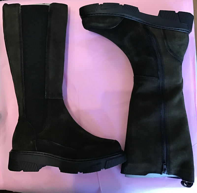 Bagatt ladies knee high Edana Boots in Dark Green Suede and Black, D31-A9837