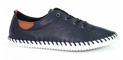 Lunar St Ives Leather Plimsoll In Navy