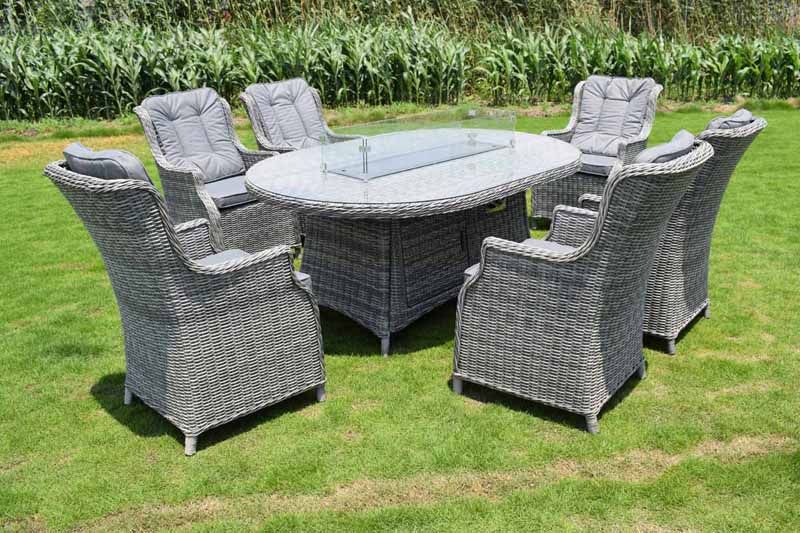 Santorini 6 Seater Oval Fire Pit Dining Set Dark Grey