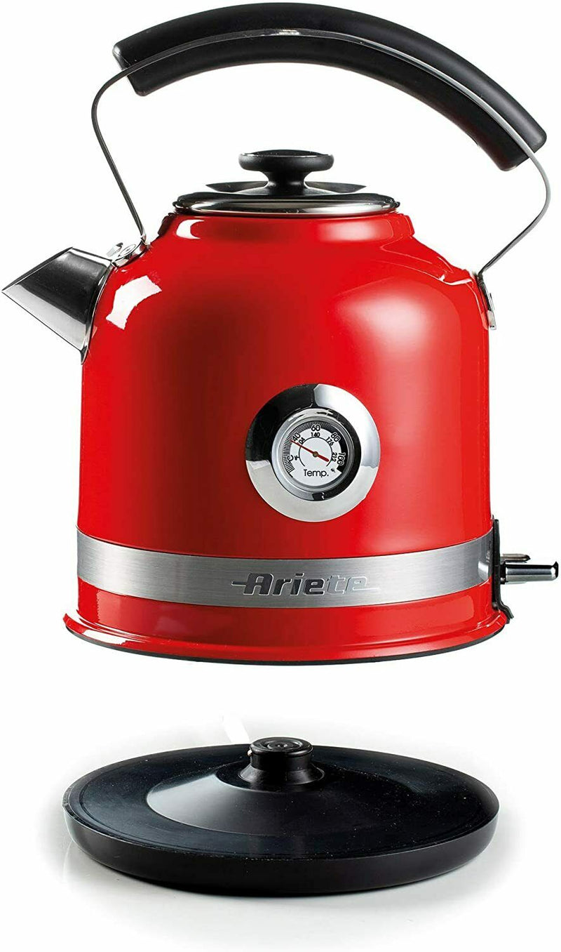 Ariete Moderna Cordless Electric Kettle, Stainless Steel Body, 1.7L - Red