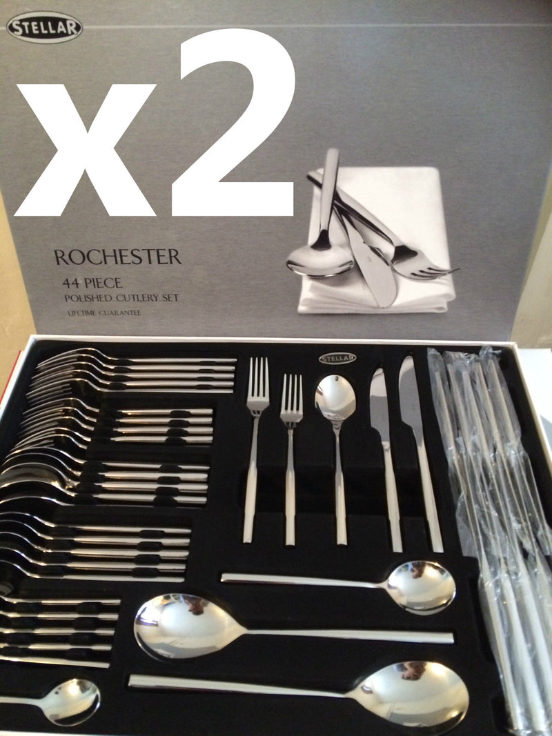 x2 Stellar Rochester Polished 44 Piece Cutlery Boxed Sets BL58, TWO SET OFFER!