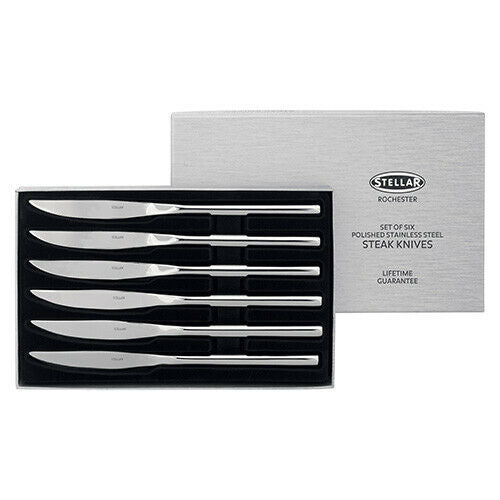 Stellar Rochester Polished Set Of 6 Steak Knives Gift Box BL25