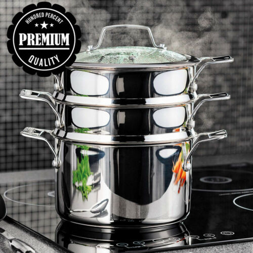 Stellar Premium Stainless Steel Induction Multi Steamer 3 Tier 24cm STM05