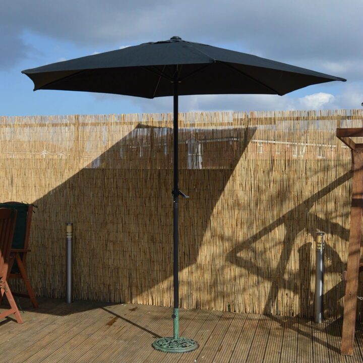 2.7m Black Wind Up Parasol With Steel Shaft Easy Crank Open, Redwood Leisure