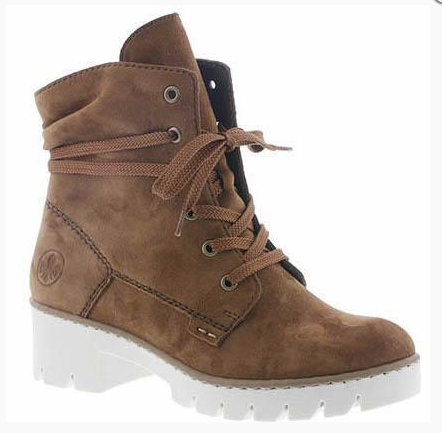 Rieker ladies ankle boot X5717-24 in Brown, lace up zipped